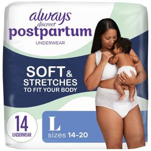 lot 4147 image: Always Discreet Postpartum Underwear Maxi Pad - Large - 14ct