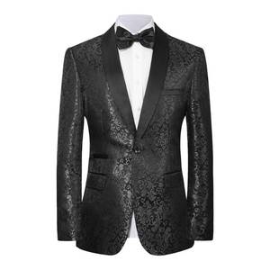 lot 4149 image: LiveZou Menfts Floral Dinner Party Prom Wedding Stylish Tuxedo Suit Jacket Jacquard Casual Sport Coats and Blazers for Men Size XXXL Black