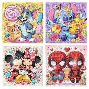 lot 4154 image: Fuinkqe 4 Packs Cartoon Diamond Art Kits for Kids,5D DIY Diamond Art Painting Kits for Kids Ages 4-8-12,Mosaic Kits Full Round Drills for Gifts and Home Wall Decor 6X6 Inch
