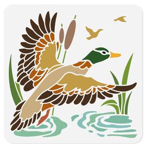 lot 4156 image: DOODLREAM Duck Fly Stencil for Painting, 11.8x11.8in Plastic Wild Duck Bird Stencil Drawing Template,DIY Craft Paint Template for Wall Home Decor Wood Burning Card Canvas Fabric Journal Paperin