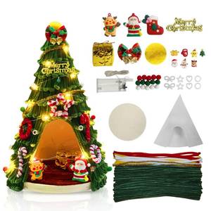 lot 4165 image: Christmas Pipe Cleaners, Green Red Pipe Cleaners Craft Kit, DIY Christmas Tree Decorations with LED Lights, Handmade Holiday Decor for Tabletop and Home, Family Festival Activities (with Lights)