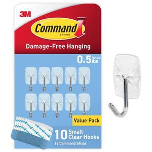lot 4170 image: Command Small Clear Wire Toggle Hooks, 10 Wall Hook and 12 Strips, Damage-Free Hanging with Adhesive, Great for Hanging, Organization and Storage, Holds up to 0.5 lb