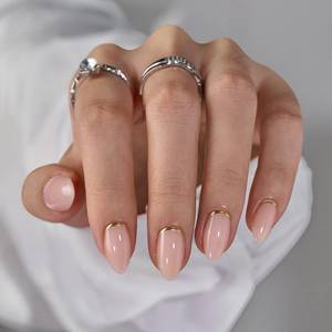 lot 4181 image: BTArtbox Press On Nails Almond - Short Gold Foil Press On Nails with Glue for Women, Semi-Transparent Soft Gel Glue On Nails in 16 Sizes - 32 Stick On Nails Kit, Gold End