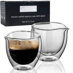 lot 4195 image: BNUNWISH Double Walled Glasses Espresso Cups with Spouts set of 2, 3oz Clear Short Espresso Mugs, Insulated and No Condensation