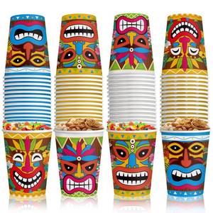 lot 4206 image: Yinder 60 Pieces Tiki Cups 9 oz Tiki Disposable Paper Cups Cute Party Decorations Summer Pool Party Decor for Kids Adults Beach Drinking Supplies(Hawaii)