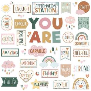 lot 4215 image: Weekgrat 45pcs Boho Affirmation Station Bulletin Board Set Motivational Posters Classroom Mirror Growth Mindset Decor Positive Affirmations Accents Cutouts for School Office Home Teacher Wall Supply