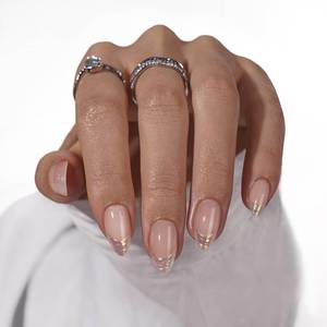 lot 4221 image: BTArtbox Short Almond Press On Nails - Aurora French Tip, Spring Glue On for Gifts, Natural Stick On in 16 Sizes - 30 Fake Nails Kit, Athena