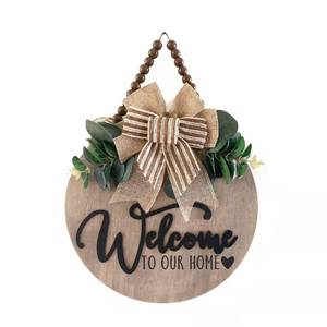 lot 4232 image: Condorpasea 3D Welcome Sign for Front Door  HomeFarmhouse Porch Dcor Wooden Hanging Sign with Artificial Leaves and Rustic Beads  Christmas Classroom 12 Roundin