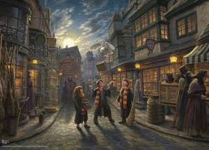 lot 4245 image: Ceaco - Thomas Kinkade - Harry Potter - Wizarding World - Diagon Alley - 1000 Piece Jigsaw Puzzle