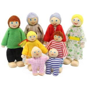 lot 4246 image: PUCKWAY Lovely Happy Dollhouse Dolls Family Set of 8 Wooden Figures for Children House Pretend Gift