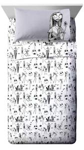 lot 4249 image: Jay Franco Kids Sheet Set with Fitted, Flat Sheets and Pillow Cover - Ultra-Soft Bedding with Pillowcase for Room Decor, White - Nightmare Before Christmas, 4 Piece Queen
