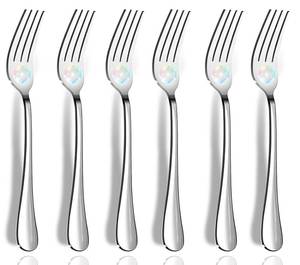 lot 4253 image: Dinner Forks, Set of 6 Top Food Grade Stainless Steel Silverware Forks, Flatware Set,8 Inches, Mirror Finish and Dishwasher Safe, New Apartment Essentials Cutlery Set