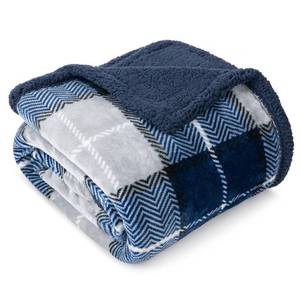 lot 4260 image: Pavilia Blue Navy Plaid Sherpa Throw Blanket for Couch, Plush Flannel Fleece, Soft Fuzzy Cabin for Sofa Bed, Warm Cozy Winter Gift, 50x60