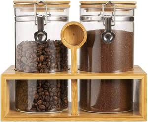 lot 5812 image: Yangbaga Ground Coffee Storage Container with Shelf, 245OZ Glass Coffee and Sugar Container Set, Coffee Canisters with Airtight Lids and Scoop, Food Storage Jars for Kitchen,Nuts,Tea,Sugar