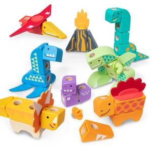 lot 5815 image: Melissa and Doug Blockables� Dinosaur Snap and Play, Mix and Match Connectable Wooden Building Blocks Play Set Toy for Preschool Boys and Girls (69 Pcs) - FSC Certified