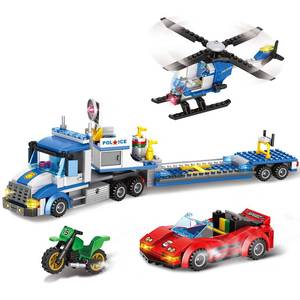 lot 5816 image: City Police Truck and Trailer Building Toy, Compatible with Lego, 469 Pcs Fun Educational STEM Learning Block Set, Gift for Boys and Girls Age 6-12 Years Old