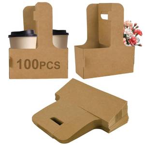 lot 5817 image: A100 Pack Drink Carrier with Handle, 2 Cups or 4 Cups Assemblable Disposable Paper Cup Holder, Coffee and Drink Carrier, for Coffee and Drink Delivery Cup Holder