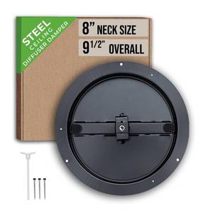 lot 5820 image: Fits 8 Inch Neck Air Duct  Steel Butterfly Damper by Handua  for Round Ceiling Air Supply Diffuser with Plastic Key-Handle  Black  Outer Dimension 9-12in