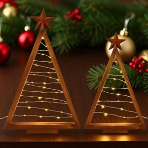 lot 5823 image: 2Pack Wooden Tabletop Christmas Trees with Lights,Farmhouse Lighted Christmas Tree,Small Lighted Christma s Trees Decor for Home Table Fireplace Mantle Shelf Decor(Brown,Size39.524cm 29.816cm)