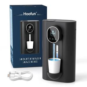lot 5834 image: Hoofun Automatic Mouthwash Dispenser for Bathroom,18.26Oz Wall Mounted with Magnetic Cups, 3 Dispensing Level, Smart Mouthwash Dispenser for Kids Adult, Bathroom Accessories Black