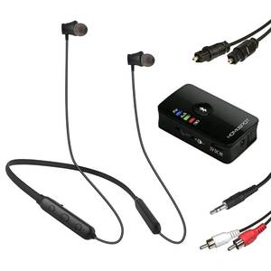 lot 5838 image: HomeSpot Wireless Neckband Headphones for TV Watching with Bluetooth 5.3 aptX LL Transmitter No Delay Lightweight High Volume Ideal for Seniors 3.5mm Aux RCA TOSLINK Optical