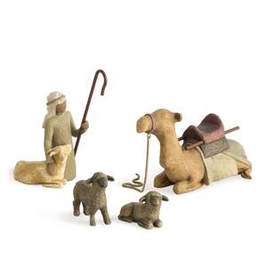 lot 5843 image: Willow Tree Shepherd and Stable Animals, Surrounding New Life with Love and Warmth, Build a Holiday Tradition with Classic Nativity Set, 4 Sculpted Hand-Painted Figures Sheep, Camel, Shepherd, Goat