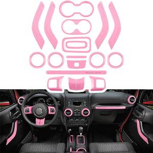 lot 5869 image: E-cowlboy 18 PCS Full Set Interior Decoration Trim Kit Steering Wheel Center Console Door Handle Air Conditioning Vent Cup Holder Gear Cover Trim for Jeep Wrangler JK JKU 2011-2018 4-Door (Pink)
