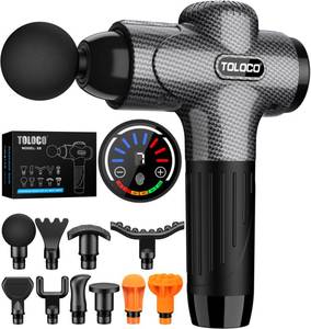 lot 5872 image: TOLOCO Massage Gun, Upgrade Deep Tissue Back Massager with 10 Replacement Heads, Percussion Massage Guns for Athletes for Pain Relief, Super Quiet Electric Massager for Valentine Gift, Carbon