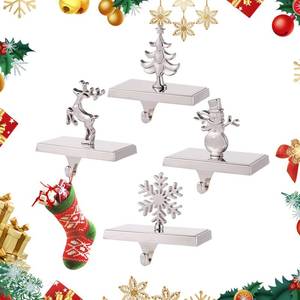 lot 5873 image: Christmas Stockings Holder Set of 4 - Christmas Stocking Hanger for Mantel, Multi-uses Stocking Hooks for Fireplace Christmas Xmas Party Decoration (Silver)