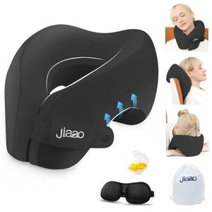 lot 5879 image: jiaao Neck Pillow Airplane, Memory Foam Travel Neck Pillows for Long Flight, 3D Eye Masks, Ear Plugs and Portable Drawstring Bag, Napping Pillow for Home, Road Trips, Sleep Rest and Travel Use