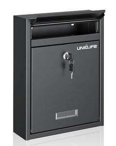 lot 5892 image: Uniclife Wall Mount Mailbox for Outside, Locking Mail Box, Large Mailbox with Key Lock, Security Mail Box for House, Safe Key Drop Box, Post Box, Steel Cash Drop Box for Home Office School, Black