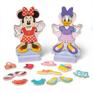 lot 5893 image: Melissa and Doug Disney Minnie Mouse and Daisy Duck Deluxe Wooden Magnetic Dress-Up 2 Fashion Dolls with Stands for Pretend Play, 52 Pieces - FSC Certified