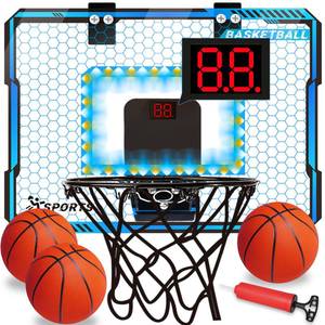 lot 5895 image: NEUBSAW Basketball Hoop Indoor with LED Lights, Basketball Toys Gifts for 5 6 7 8 9 10 Year Old Boys Kids, Indoor Over The Door Mini Basketball Hoops with Electronic Scoreboard and 3 Balls
