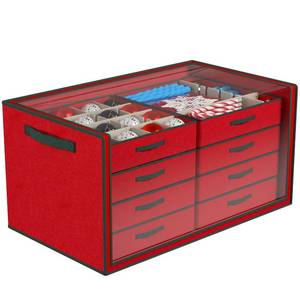 lot 5911 image: Dicasser Christmas Ornament Storage with 8 Tray Dividers-Adjustable for 128-3� 72-4� 32-6� Holiday Ornaments, Fit Many Sizes Ornaments (Body Red-Cover Clear)