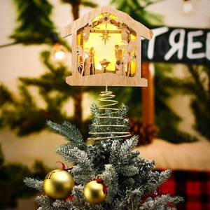 lot 5913 image: Vercraft 10.9 x 9.6in Nativity Christmas Tree Topper Wooden Cottage Tree Topper with LED Christmas Religious Rustic Lighted Treetop Nativity Scene Xmas Decorations for Holiday Ornaments Tables Decorin