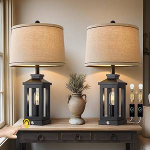 lot 5915 image: G-SAFAVA 23.75 Retro Farmhouse Black Table Lamp for Living Room Bedroom Nightstand Set of 2 Touch Control Bedside Nightlight Vintage Modern Lamp with USB CA Ports and 2 Light Sourcesin