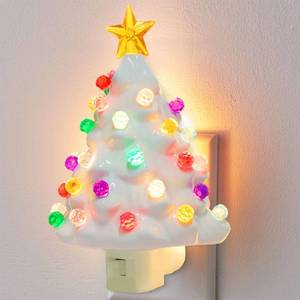 lot 5919 image: Hausse White Christmas Tree Night Light, Decorative Ceramic Xmas Tree Nightlight with Lamp for Kids, Multicolor Bulbs and 360 Degree Swivel Plug with OnOff Switch for Kitchen Bathroom Bedroom Decor