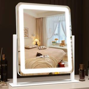 lot 5925 image: ROLOVE Lighted Makeup Mirror, Vanity Mirror with Lights for Desk Tabletop, Smart Touch with 3-Color Lighting,Dimmable, 360° Rotation, White, 13x15inin