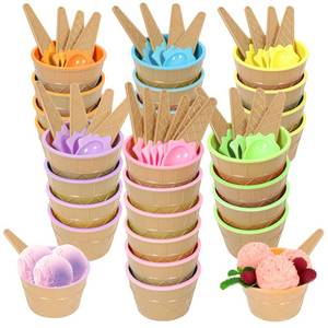 lot 5928 image: Hbaushun 26 Pack Plastic Ice Cream Bowls with Spoons,Reusable Plastic ice Cream Cups,Cartoon Candy Colorice Cream Bowls Set for Sundae Frozen Yogurt Summer Holiday Parties