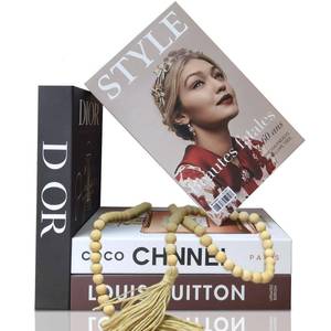 lot 5930 image: Decorative Books for Home Decor, Set of 4 Fake Books with Wood Bead Tassel, Aesthetic Bookshelf Decor for Living Room, Office, Bedroom, Coffee Table Decoration, Modern Stacked Display
