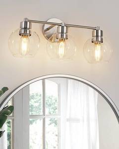 lot 5936 image: WILON Brushed Nickel Vanity Lights for Bathroom, 3 Light Bathroom Vanity Light with Globe Clear Glass Shades, Silver Bathroom Lighting Fixtures Over Mirror, Modern Bathroom Sconces Wall Lamp