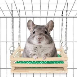 lot 5940 image: Jevnd Wooden Chinchilla Hammock with Soft Mat for Cage Swing, Chinchilla Bed Hanging Cage Accessories Wood Toys, Indoor Chinchillas Swing House Hut Ledges and Platforms Habitat