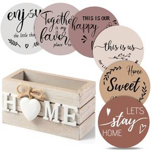 lot 6221 image: Queekay Coasters Set of 6 House Warming Gifts New Home Wooden Farmhouse Drink Coasters with Holder 4ftft Funny Decoration for Kitchen Family Coffee Bar Tabletop Protection(Light Brown)