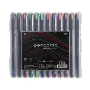lot 6224 image: Pentonic Gel Pens In Pen Organizer Case, 12 Count, Assorted Colored Ink, 0.6 mm, 0.7 mm, 1.0 mm, Smooth Writing (PEN12185)