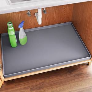 lot 6242 image: FLATO Waterproof Under Sink Mat 34 x 22in Shelf Liner for Kitchen and Bathroom, Cabinet Protector, Organizers and Storage, Flexible Silicone Drip Trayin