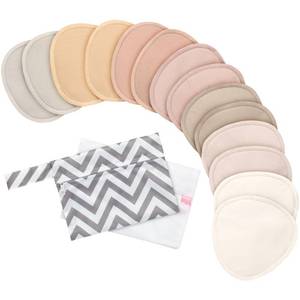 lot 6247 image: Organic Nursing Pads - 14 Washable Breast Pads for Breastfeeding, Wash Bag, Reusable Nipple Covers for Breastfeeding Essentials, Soft and Absorbent (Neutrals, L 4.8)in