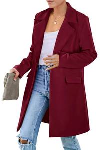 lot 6251 image: PRETTYGARDEN Winter Womens Long Blazers Suit Jacket Long Sleeve Lapel Pockets Loose Fit Business Casual Blazer Outfits (Wine Red,Large)