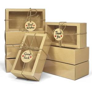 lot 6255 image: Corsiampoo 30 Sets Drawer Kraft Cardboard Boxes, 6.5 x 3.5 x 2 Inches Rectangle Gift Boxes with Window, Homemade Soap Box with Blank Tags,Jute StringandRaffia, Ideal for Cookie, Candy, Party Favors