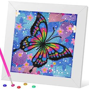 lot 6261 image: EOYDKAP Diamond Art Kits for Adults with Wooden Frame, Butterfly Diamond Art Painting Gem Art for Adults, Small Diamond Painting Kits for Beginners Art and Crafts, 7x7 inch