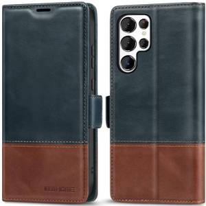 lot 6266 image: KEZiHOME for Samsung Galaxy S25 Ultra Case, Genuine Leather RFID Blocking Galaxy S25 Ultra Wallet Case, Card Slot Flip Magnetic Stand Phone Cover Compatible with Samsung S25 Ultra (Navy BlueBrown)